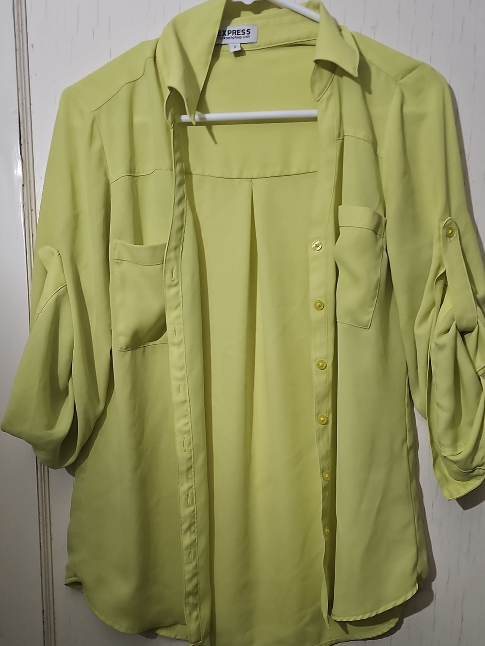 Express Lime Green Roll-Sleeve Button Front Shirt